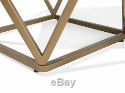 Modern Coffee Table Geometric Gold Metal Cage Frame Marble Finish Top Malibu
