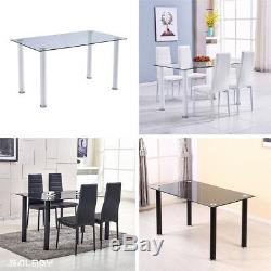 Modern Dining Table Chairs Set Glass Table 4 Faux Leather Chairs Dining Room