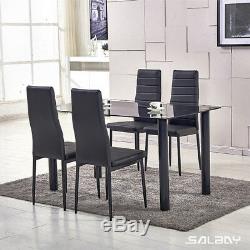 Modern Dining Table and 4 Chairs Black Kitchen Dining Room Furniture Set
