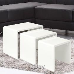Modern Nest of 3 Coffee Tables Side End Table Set White Color Living Room