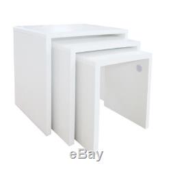 Modern Nest of 3 Coffee Tables Side End Table Set White Color Living Room