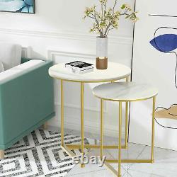 Modern Round Nesting Coffee Tea Table Set of 2 Stacking Sofa Side Table Bedroom