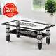 Modern Tempered Glass Coffee Table Clear Black Table With Shelf Living Room Uk