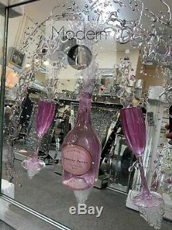 Moet Champagne and flutes 3D glitter art mirrored picture, Mirrored Frame