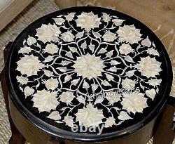 Mother of Pearl Inlay Work Bed Side Table Black Marble Coffee Table Top 13 Inch