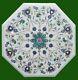 Mother Of Pearl Stone Inlay Work Coffee Table Top White Marble End Table 12 Inch