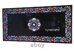 Multi Color Stone Inlay Work Dining Table Top Black Marble Office table 24 x 48