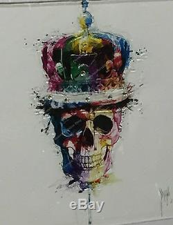 Multi coloured skull with crown, crystals, liquid art & mirror frame picture