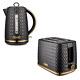 New Empire Kettle & 2 Slice Toaster Set Art Deco Style Black With Brass Accents