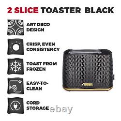 NEW Empire Kettle & 2 Slice Toaster Set ART DECO Style Black with Brass Accents