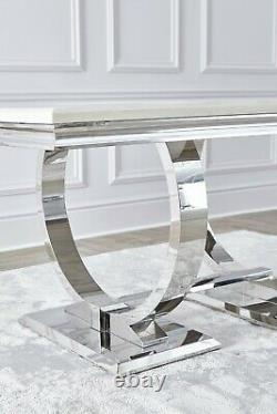 NICHES Arianna Dinning Table Marble Top Grey & Cream Chrome Frame 1.6m / 1.8m