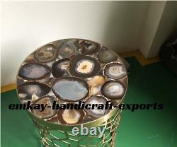 Natural Wild Agate Stone End Table Top, Geode Agate Drink Table Top Hallway Deco