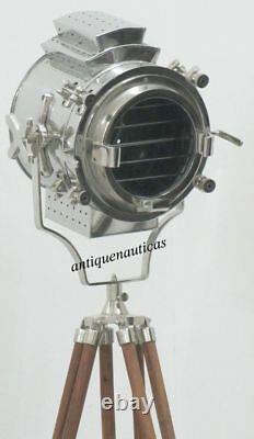 Nautical Chrome Spot Light Searchlight Studio Floor Lamp, With Tripod Stand