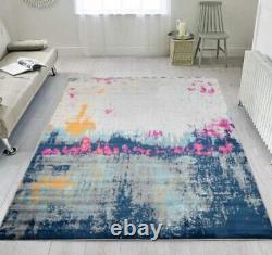 Navy Blue Abstract Living Room Rug Ombre Colourful Bedroom Rugs Long Hall Runner