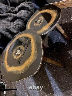 Nested Geode Resin Art Painting Black gold agate Coffee/side Table set