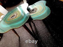 Nested Geode Resin Art Painting Emerald green Teal agate Coffee/side Table set