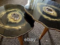 Nested Geode Resin Quartz Art Painting Black Gold agate Coffee/side Table set