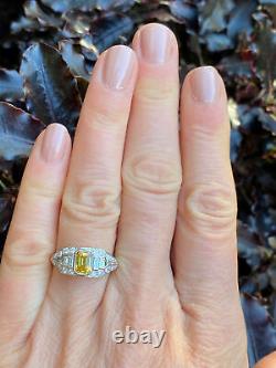 New Art Deco Style 2Ct Emerald Cut Citrine 14K Yellow Gold Over Engagement Ring