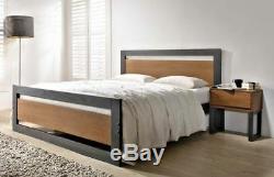 New Charcoal & Walnut Finish 5ft King Size Solid Wood Bed Frame