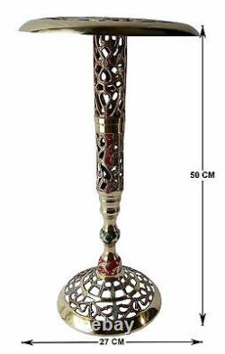 New Hand Crafted Elegant Jali Work & Meenakari patterrn Brass Stool Table 50 cm