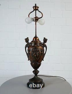 Noble Copper Showpiece Table Lamp with Cherubs 2 Flame On Marble Base 30er years