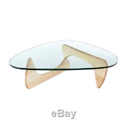 Noguchi Style Glass and wooden Coffee Table walnut natural or black wood options