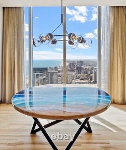 Ocean Round Epoxy Coffee Table Top Resin River Centerpiece Indoor Furniture Deco