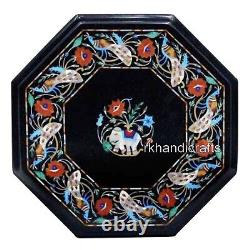 Octagon Black Marble Coffee Table Top Nature Design Inlaid End Table 15 Inches