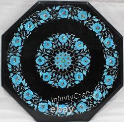 Octagon Marble Coffee Table Top Turquoise Inlay Work Patio Side Table for Hotel