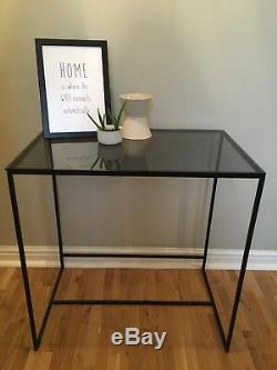 Oliver Bonas Black Metal Console Dressing Table Desk Smoked Glass Art Deco Style