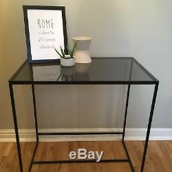 Oliver Bonas Black Metal Console Dressing Table Desk Smoked Glass Art Deco Style