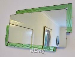 Original 1930's Art Deco Odeon Style Stepped Mint Green Bordered Mirror