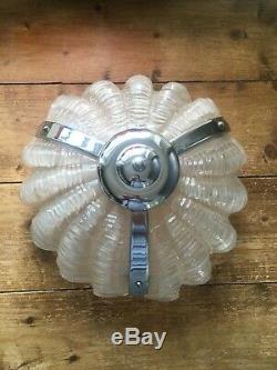 Original Art Deco Textured Frosted Glass Clam Shell Odeon Light Shade With Chain