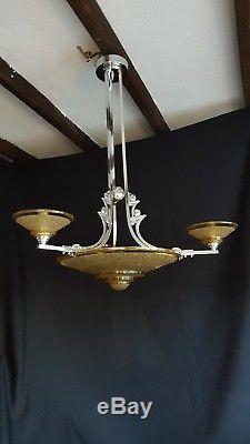 Original Muller Freres petitot ezan style art deco light fitting chandelier