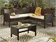 Outdoor Brown Rattan Garden Furniture 5 Seater Corner Sofa & Table Patio Set