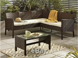 Outdoor Brown Rattan Garden Furniture 5 Seater Corner Sofa & Table Patio Set