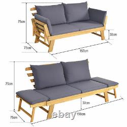 Outdoor Daybed Patio Convertible Couch Sofa Bed Wood Folding Chaise Lounge Bench