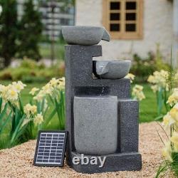 Outdoor Fountain Cascading Water Feature Solar Electric Power LED Lights & Pump