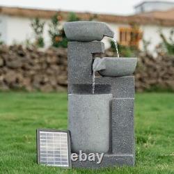 Outdoor Fountain Cascading Water Feature Solar Electric Power LED Lights & Pump