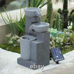 Outdoor Fountain Cascading Water Feature Solar Electric Power LED Lights & Pump