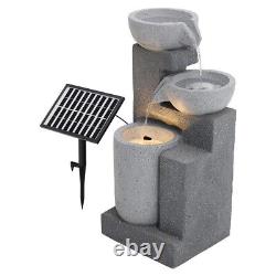 Outdoor Fountain Cascading Water Feature Solar Electric Power LED Lights & Pump