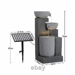 Outdoor Fountain Cascading Water Feature Solar Electric Power LED Lights & Pump