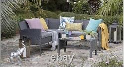 Outdoor Grey Rattan Garden Furniture 5 Seat Corner Sofa & Table Dining Patio Set