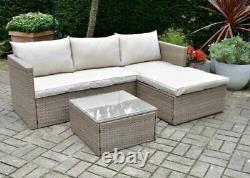 Outdoor & Indoor Reversible Rattan Effect Patio Garden Corner Sofa Set & Table
