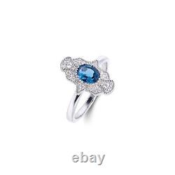 Oval Blue Topaz Art-Deco Style Ring in Sterling Silver, Size O 05-08-0015