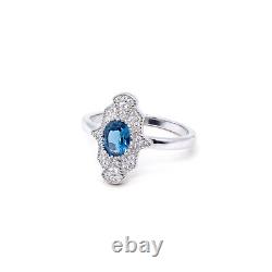 Oval Blue Topaz Art-Deco Style Ring in Sterling Silver, Size O 05-08-0015