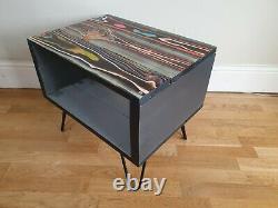Painted retro reclaimed wood Side Table with industrial hairpin legs
