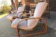 Pair Of Art Deco Heals Bentwood Recliner Chairs With Pull Out Foot Stool Velour