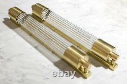 Pair Of Art Deco Skycraper Style Wall Lights Sconces Lamp. Brass And Glass