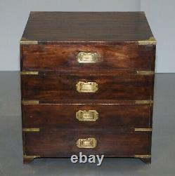 Pair Of Circa 1900 Anglo Indian Military Campaign Chests Of Drawers Side Tables